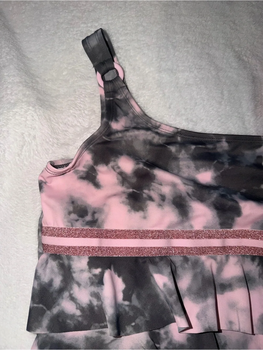 Justice Pink and Gray Ruffle Tankini with Glitter Trim size 20